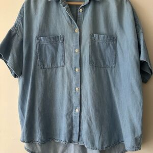 Madewell Blue Blouse Relaxed Fit Short Sleeve